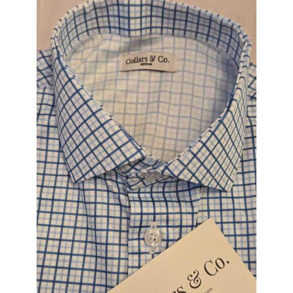 NWT Collars and Co Mens M Shirt Dress Golf Polo Semi-Spread Blue Tattersall Golf - Picture 5 of 7